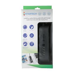 Startech 2860W 13A 6-Way 5-USB Port Power Strip Universal Extension Cord Black 3m